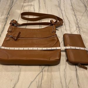 New Fossil Brown (super soft camel leather) crossover bag & matching NWT Wallet
